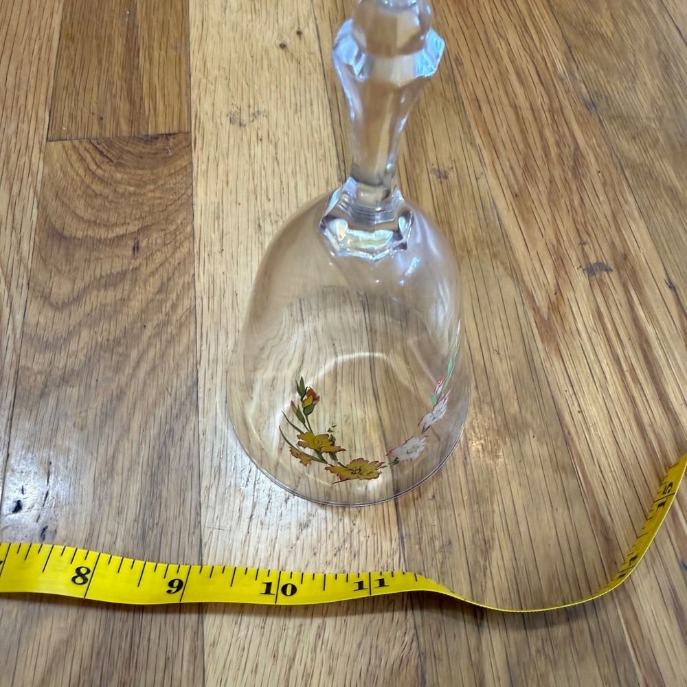 Avon 24% Full Lead Crystal Floral Bell‎ Vintage Clear Glass Yellow Flowers 6.25"